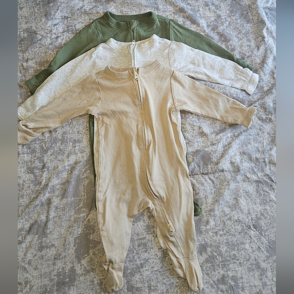Neutral & Olive Zip Front Baby One-Piece Pack